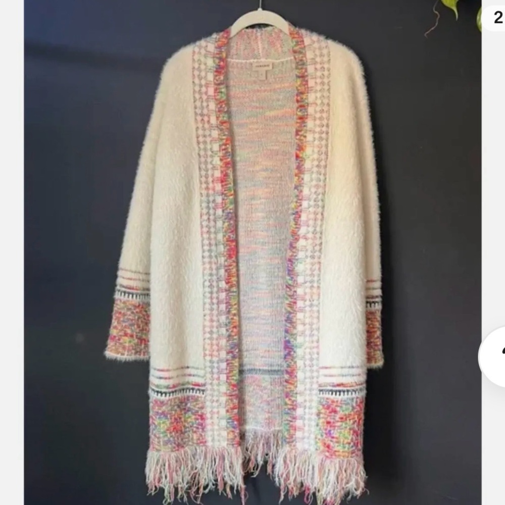 Venario white multicolored fringe duster cardigan